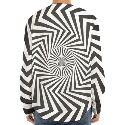 Angular Swirl Motion Illusion Print Long Sleeve Baseball Jersey