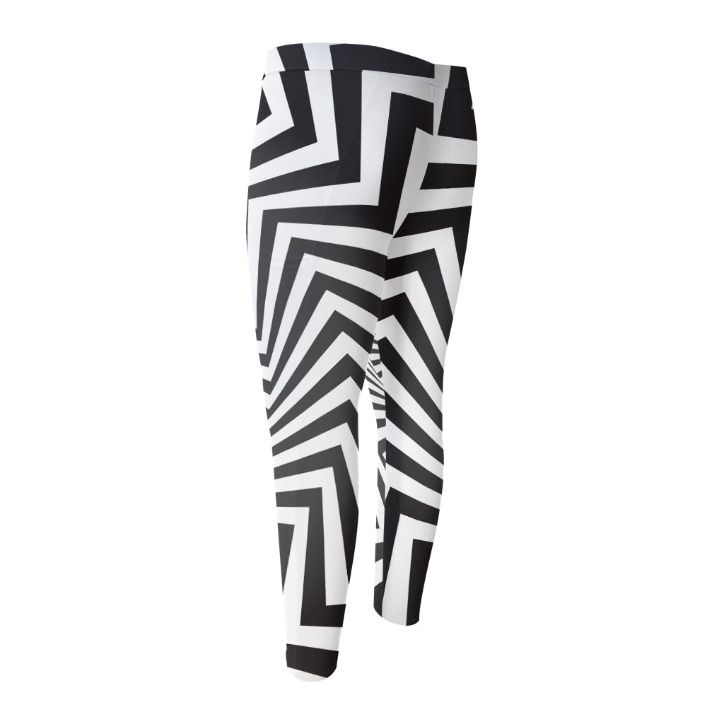 Angular Swirl Motion Illusion Print Men's Compression Pants