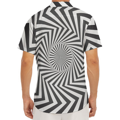 Angular Swirl Motion Illusion Print Men's Deep V-Neck Shirt