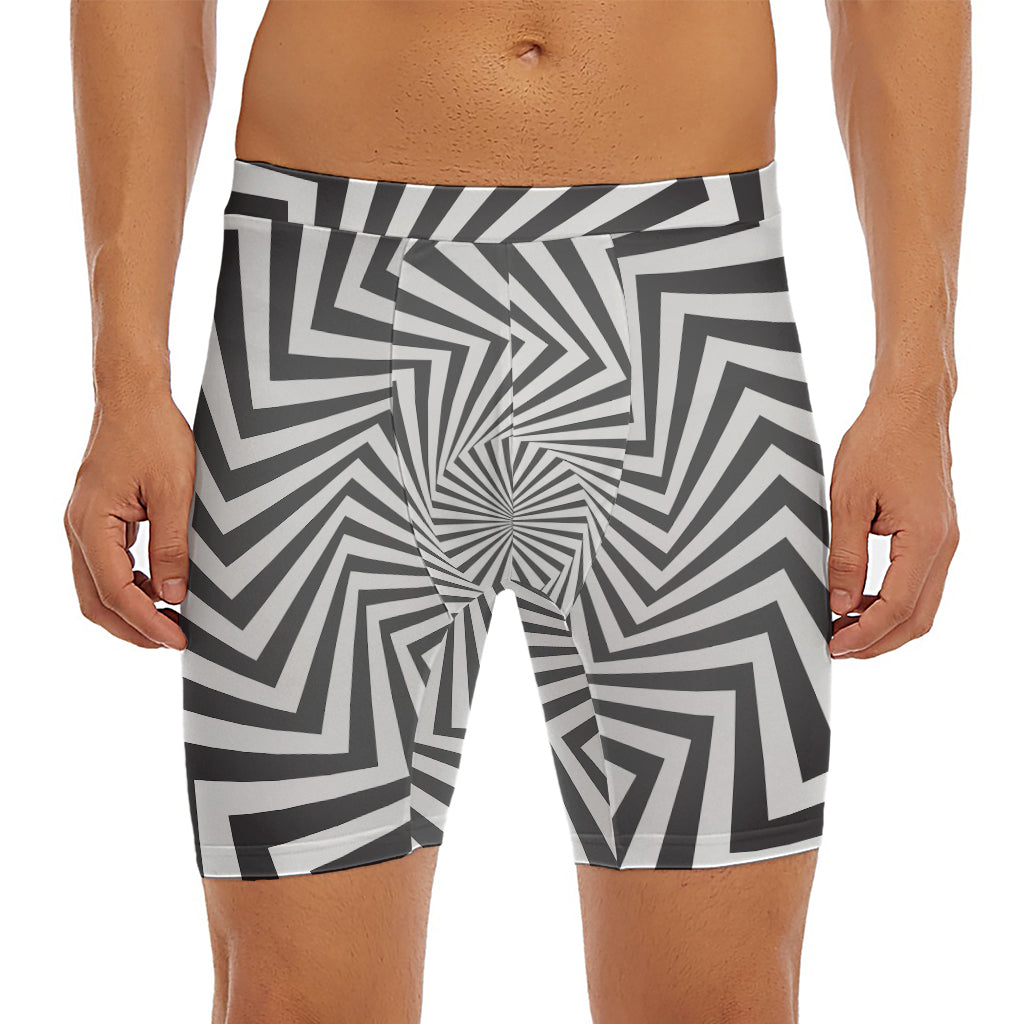 Angular Swirl Motion Illusion Print Men's Long Boxer Briefs