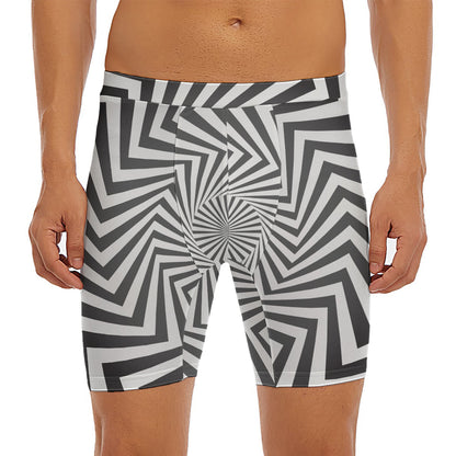 Angular Swirl Motion Illusion Print Men's Long Boxer Briefs