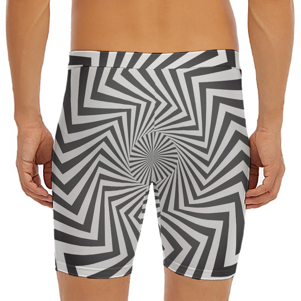 Angular Swirl Motion Illusion Print Men's Long Boxer Briefs