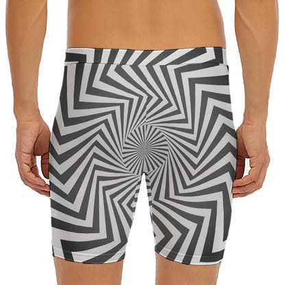 Angular Swirl Motion Illusion Print Men's Long Boxer Briefs