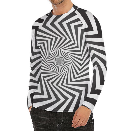 Angular Swirl Motion Illusion Print Men's Long Sleeve Rash Guard