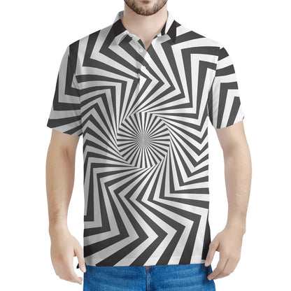 Angular Swirl Motion Illusion Print Men's Polo Shirt