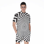 Angular Swirl Motion Illusion Print Men's Rompers