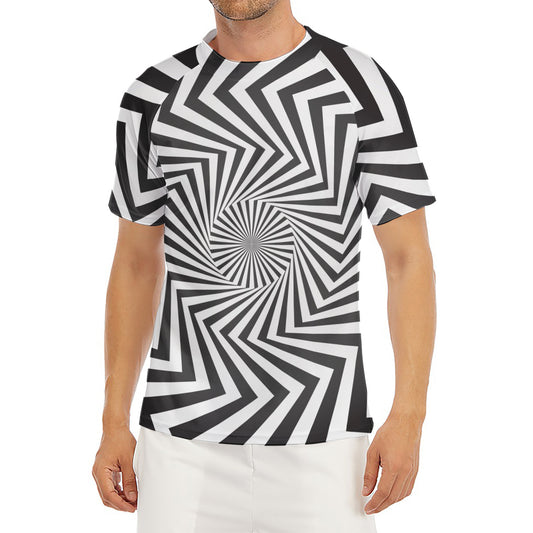 Angular Swirl Motion Illusion Print Men's Short Sleeve Rash Guard