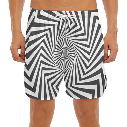 Angular Swirl Motion Illusion Print Men's Split Running Shorts