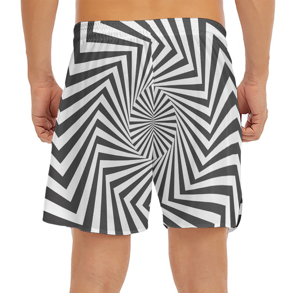 Angular Swirl Motion Illusion Print Men's Split Running Shorts