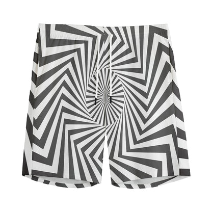 Angular Swirl Motion Illusion Print Men's Sports Shorts