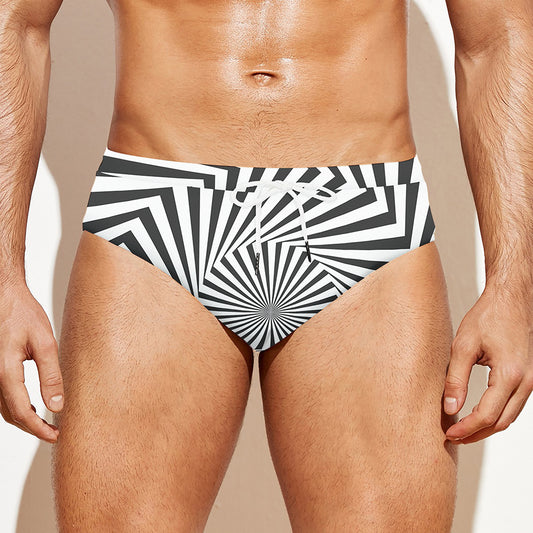 Angular Swirl Motion Illusion Print Men's Swim Briefs