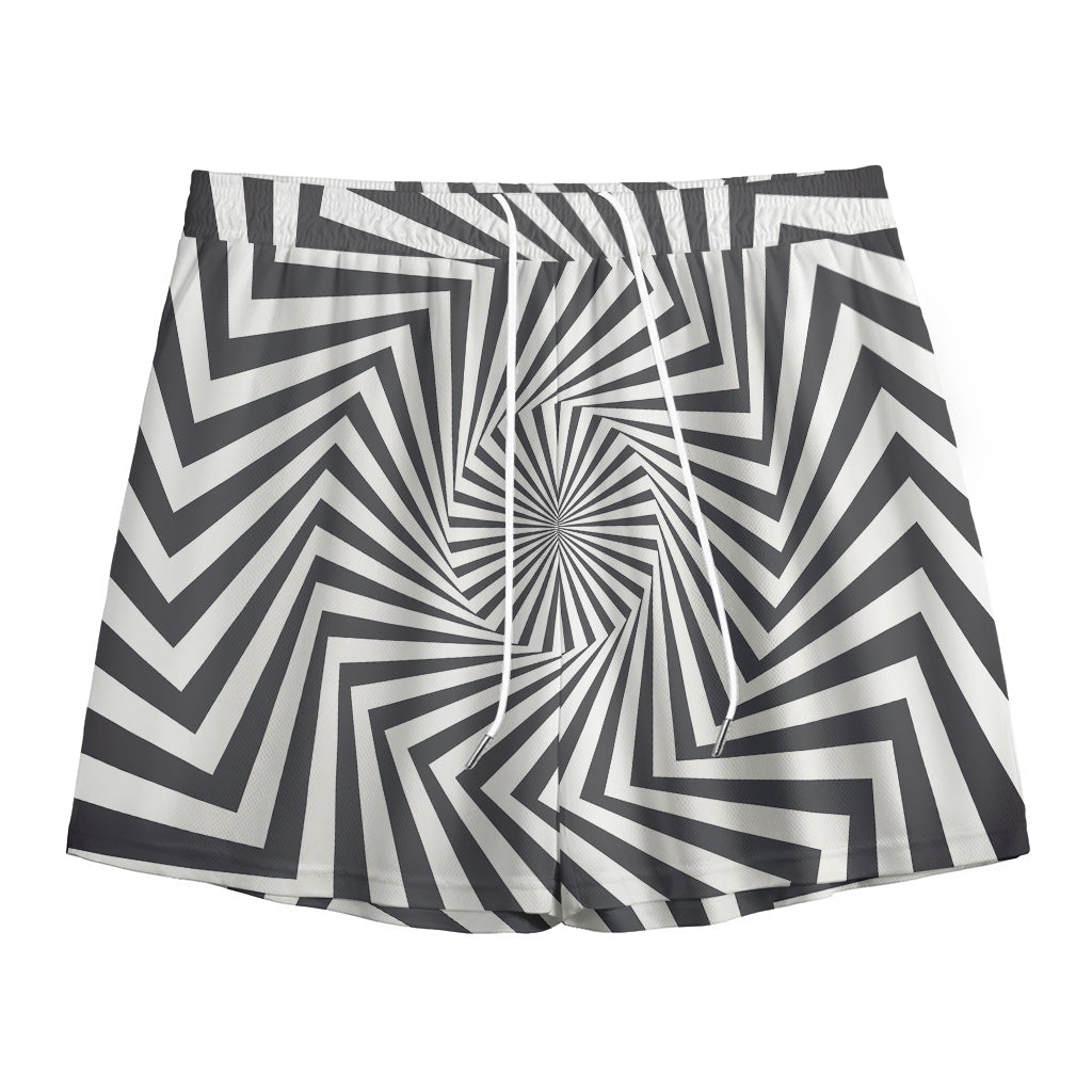 Angular Swirl Motion Illusion Print Mesh Shorts