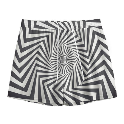 Angular Swirl Motion Illusion Print Mesh Shorts