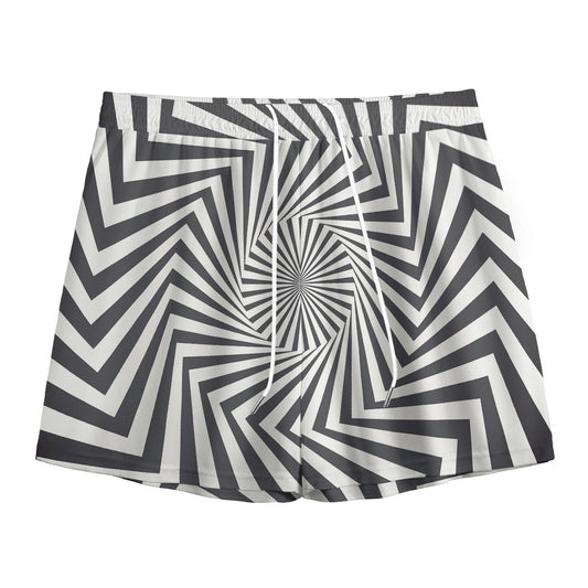 Angular Swirl Motion Illusion Print Mesh Shorts