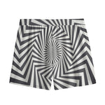 Angular Swirl Motion Illusion Print Mesh Shorts