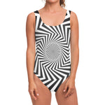 Angular Swirl Motion Illusion Print One Piece Swimsuit