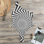 Angular Swirl Motion Illusion Print One Shoulder Bodysuit