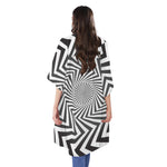 Angular Swirl Motion Illusion Print Open Front Beach Cover Up