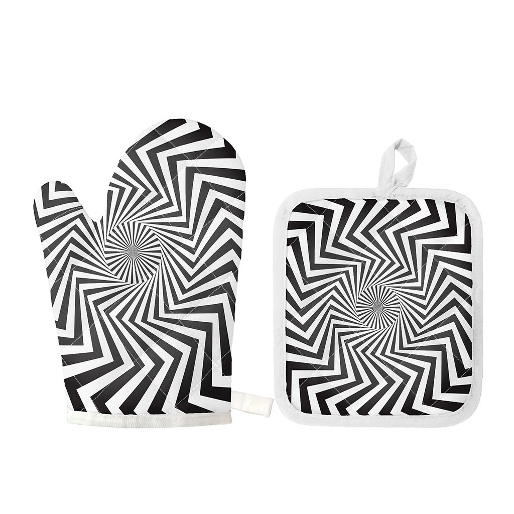 Angular Swirl Motion Illusion Print Oven Mitt And Pot Holder Set