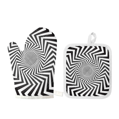 Angular Swirl Motion Illusion Print Oven Mitt And Pot Holder Set