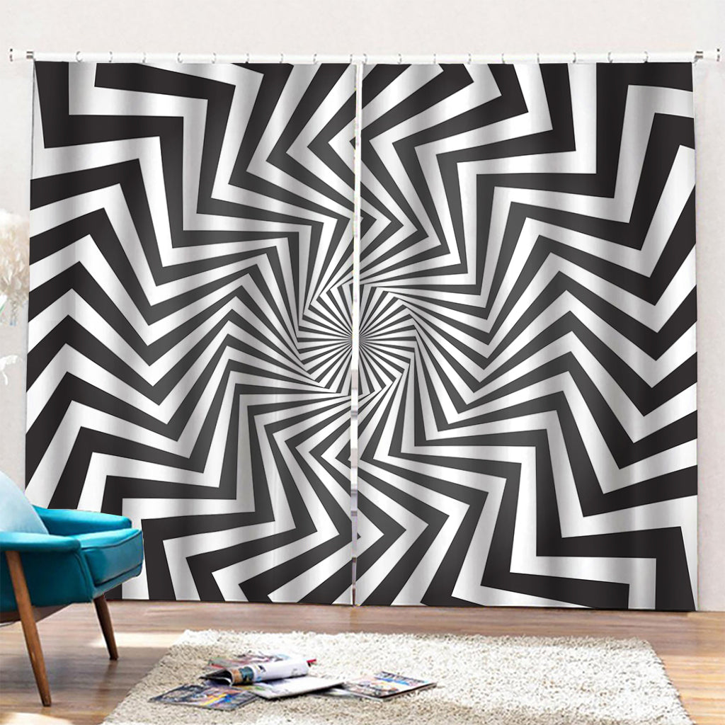 Angular Swirl Motion Illusion Print Pencil Pleat Curtains