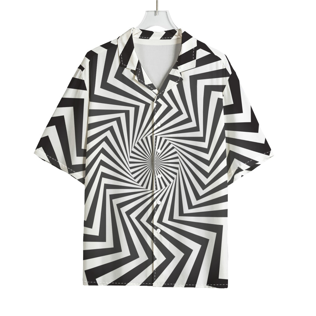 Angular Swirl Motion Illusion Print Rayon Hawaiian Shirt