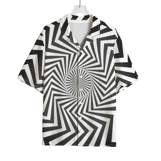 Angular Swirl Motion Illusion Print Rayon Hawaiian Shirt