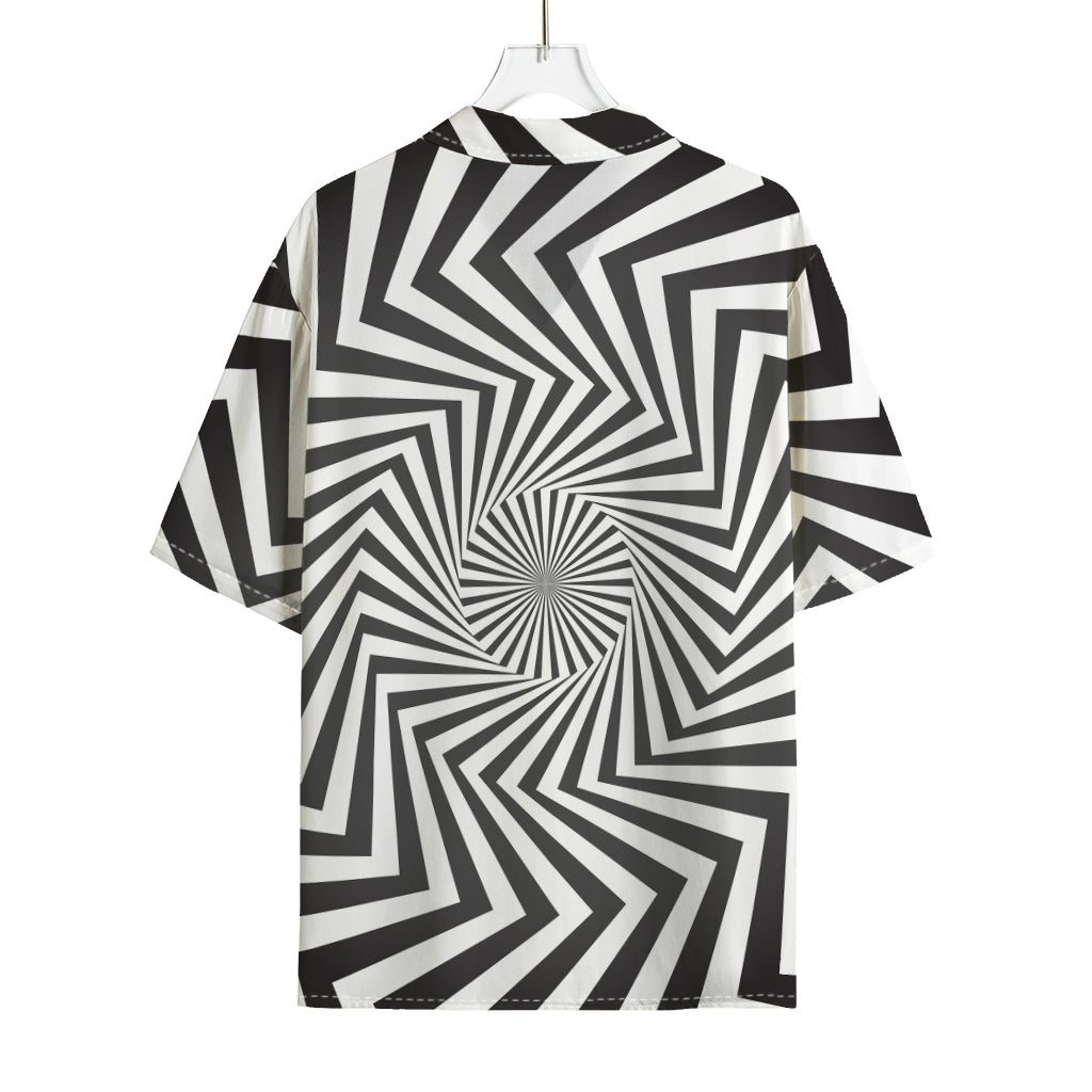 Angular Swirl Motion Illusion Print Rayon Hawaiian Shirt
