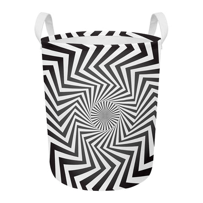 Angular Swirl Motion Illusion Print Round Laundry Basket