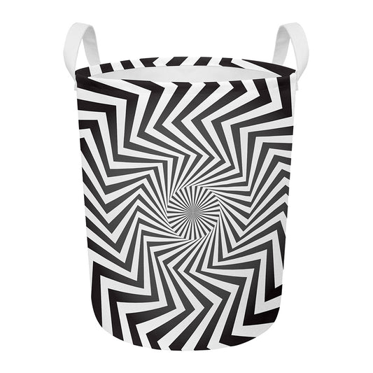 Angular Swirl Motion Illusion Print Round Laundry Basket