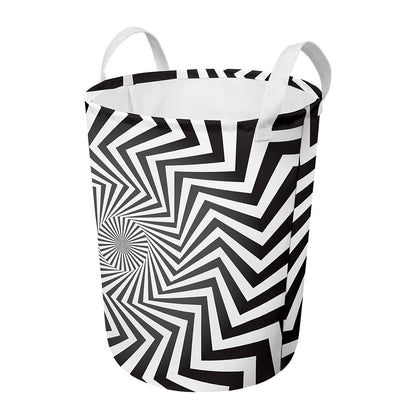 Angular Swirl Motion Illusion Print Round Laundry Basket