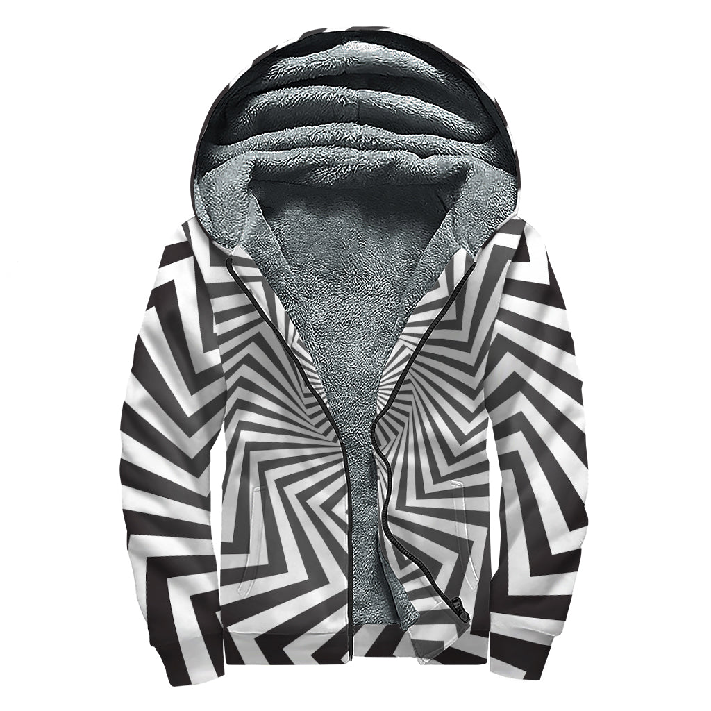 Angular Swirl Motion Illusion Print Sherpa Lined Zip Up Hoodie