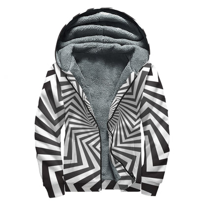 Angular Swirl Motion Illusion Print Sherpa Lined Zip Up Hoodie