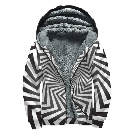 Angular Swirl Motion Illusion Print Sherpa Lined Zip Up Hoodie
