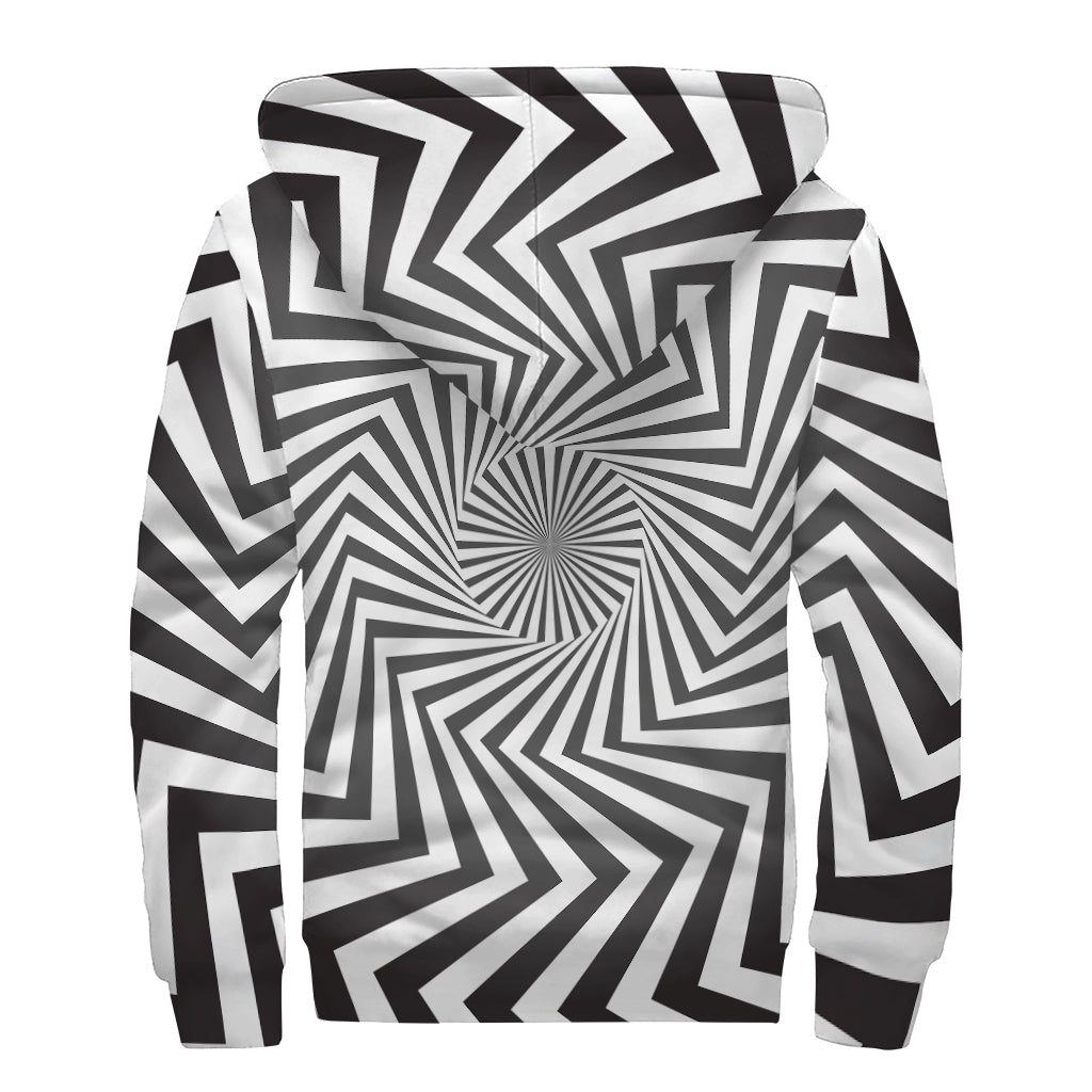 Angular Swirl Motion Illusion Print Sherpa Lined Zip Up Hoodie