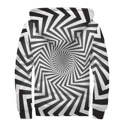 Angular Swirl Motion Illusion Print Sherpa Lined Zip Up Hoodie