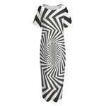 Angular Swirl Motion Illusion Print Short Sleeve Long Nightdress