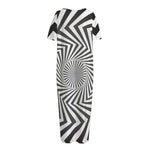 Angular Swirl Motion Illusion Print Short Sleeve Long Nightdress