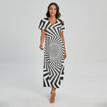 Angular Swirl Motion Illusion Print Short Sleeve Maxi Dress