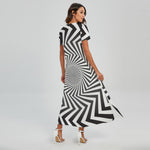 Angular Swirl Motion Illusion Print Short Sleeve Maxi Dress