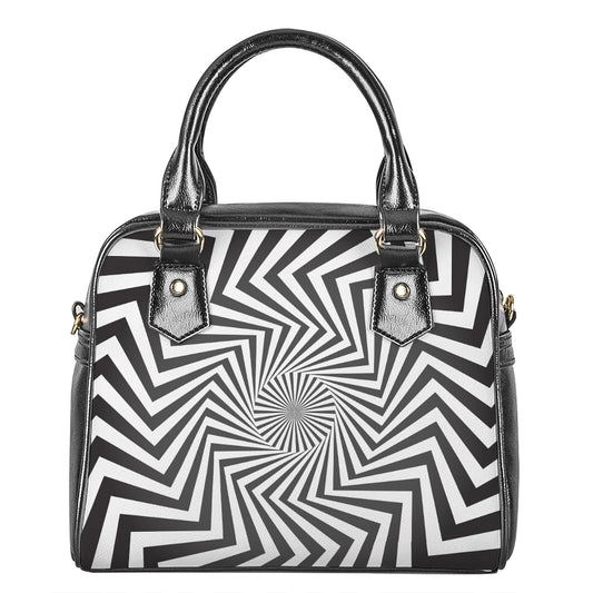 Angular Swirl Motion Illusion Print Shoulder Handbag