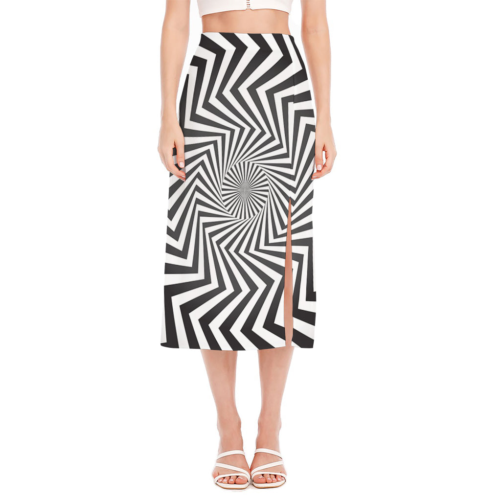 Angular Swirl Motion Illusion Print Side Slit Midi Skirt
