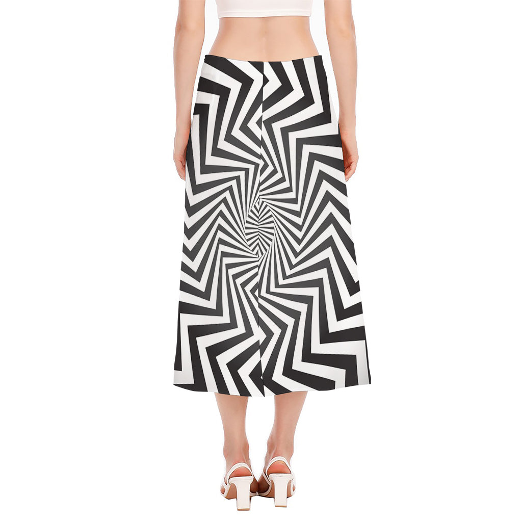 Angular Swirl Motion Illusion Print Side Slit Midi Skirt