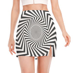 Angular Swirl Motion Illusion Print Side Slit Mini Skirt