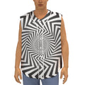 Angular Swirl Motion Illusion Print Sleeveless Baseball Jersey