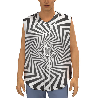 Angular Swirl Motion Illusion Print Sleeveless Baseball Jersey