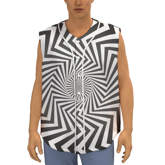 Angular Swirl Motion Illusion Print Sleeveless Baseball Jersey