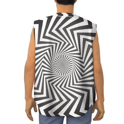 Angular Swirl Motion Illusion Print Sleeveless Baseball Jersey