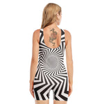 Angular Swirl Motion Illusion Print Sleeveless One Piece Swimsuit