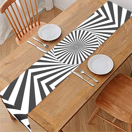 Angular Swirl Motion Illusion Print Table Runner